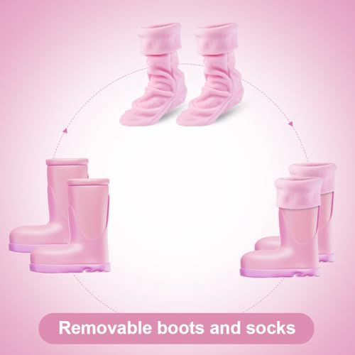 Fadcaer Kids Winter Warm Lined Welly Socks Fleece Welly Socks For Kids Childrens Thermal Winter Fleece Welly Wellington Boot Liners Socks Warm Rain Boot Liners for Boys and Girls (Pink 21cm)