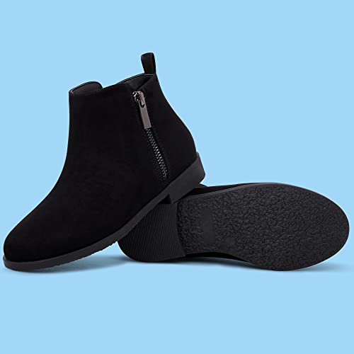 Harvest Land Girls Boots Kids Ankle Boots Zipper School Shoes Elegant Big Kid Fashion Winter Boots Zip-up Short Flat Bootie for Junior/Yourth Black UK2