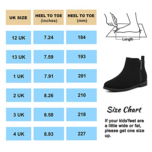 Harvest Land Girls Boots Kids Ankle Boots Zipper School Shoes Elegant Big Kid Fashion Winter Boots Zip-up Short Flat Bootie for Junior/Yourth Black UK2