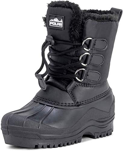 POLAR Unisex Kids Pull On Drawstring Closure Nylon Muck Duck Snow Rain Boots , Black , 4 UK
