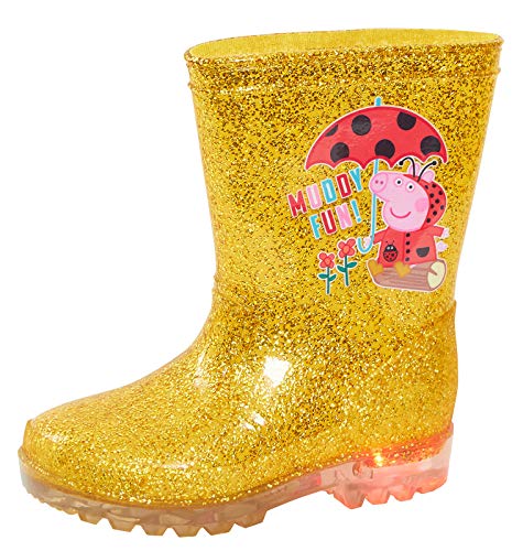 Peppa Pig Girls Gold Light Up Glitter Wellington Boots 7 UK Child