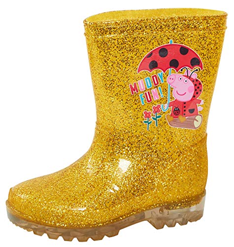 Peppa Pig Girls Gold Light Up Glitter Wellington Boots 7 UK Child