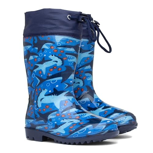 Zone - Kids Splash Navy Shark Welly - Size 13 Child UK - Blue