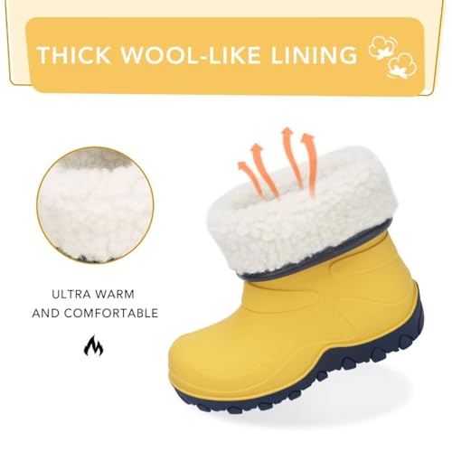 FUNCOO PLUS Kids Lined Wellies, Girls Boys Winter Warm Fleece Rain Boots Children Snow Boots Wellington Boots Size 12 UK Child