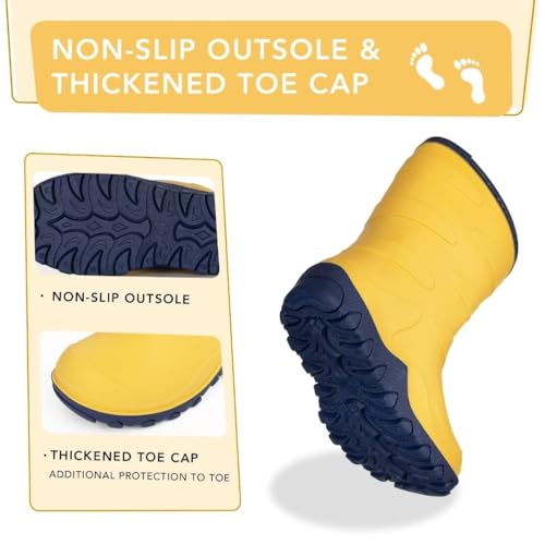FUNCOO PLUS Kids Lined Wellies, Girls Boys Winter Warm Fleece Rain Boots Children Snow Boots Wellington Boots Size 12 UK Child