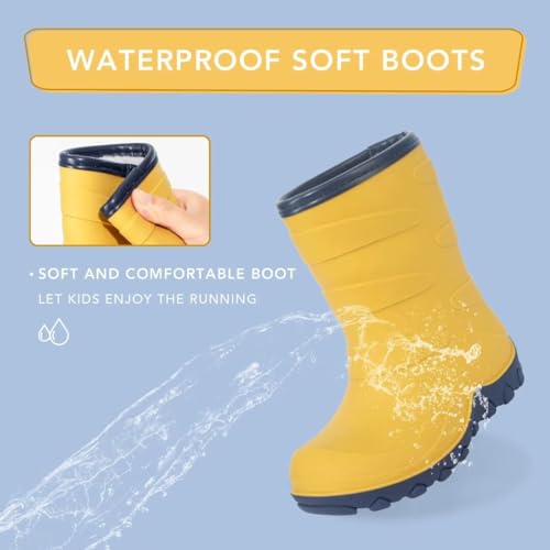 FUNCOO PLUS Kids Lined Wellies, Girls Boys Winter Warm Fleece Rain Boots Children Snow Boots Wellington Boots Size 12 UK Child