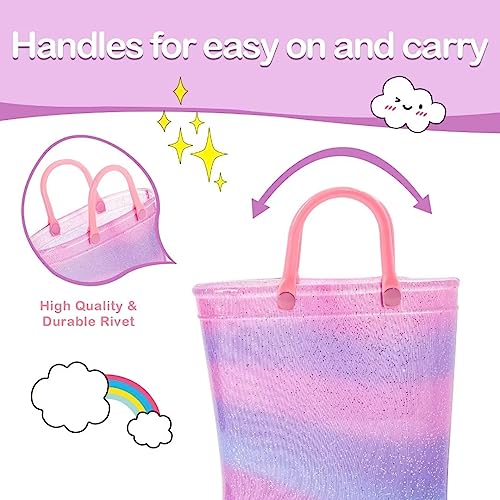 FUNCOO PLUS Girls Wellies for Kids, Light Up Unisex Toddler Wellingtons Boots Childrens Rainbow Wellies Handle It Rain boots Size 5 UK Child