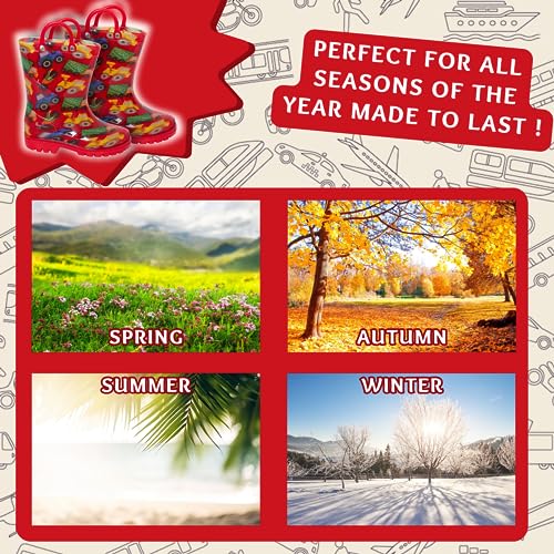 ScruffyTed Kids Wellington Boots With Pull On Handles Red Vehicles 10 UK Child