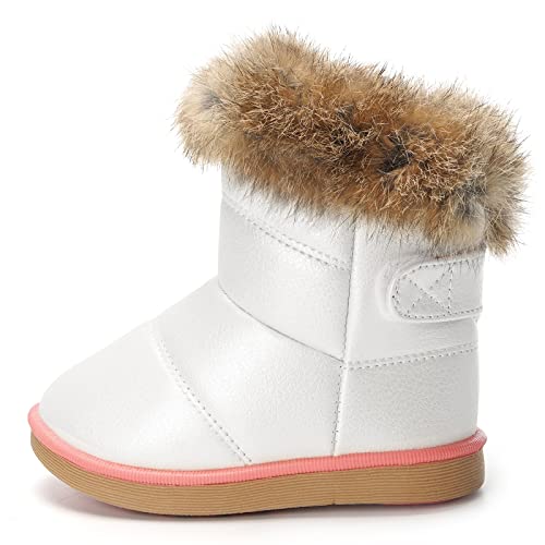 KVbaby Kids Winter Warm Snow Boots Girl's Fur Lined Boots Toddler PU Leather Waterproof Boot, White, 7.5 UK Child