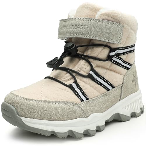 visionreast Boys Girls Wool Lining Snow Boots Winter Walking Boots for Kids Non Slip Unisex-Child Cold Weather Shoes Outdoor Boots Pale Grey 13 Little Kid