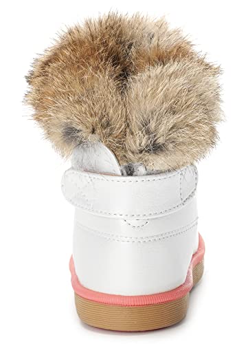 KVbaby Kids Winter Warm Snow Boots Girl's Fur Lined Boots Toddler PU Leather Waterproof Boot, White, 7.5 UK Child