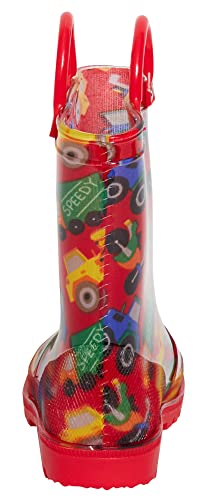 ScruffyTed Kids Wellington Boots With Pull On Handles Red Vehicles 10 UK Child
