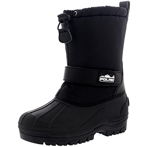 POLAR Unisex Kids Pull On Drawstring Closure Nylon Winter Snow Rain Boots , Black , 4 UK