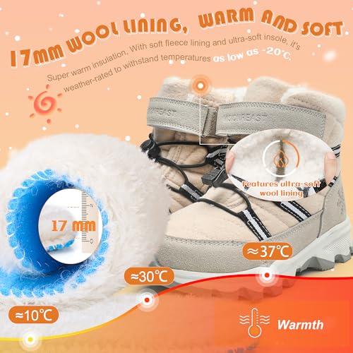 visionreast Boys Girls Wool Lining Snow Boots Winter Walking Boots for Kids Non Slip Unisex-Child Cold Weather Shoes Outdoor Boots Pale Grey 13 Little Kid