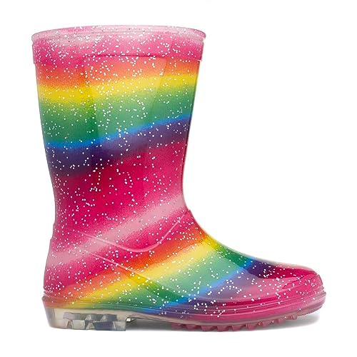 Zone - Kids Multi Rainbow Glitter Welly - Size 8 Child UK - Multicolour