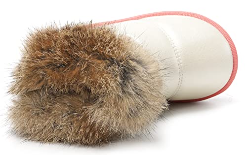 KVbaby Kids Winter Warm Snow Boots Girl's Fur Lined Boots Toddler PU Leather Waterproof Boot, White, 7.5 UK Child