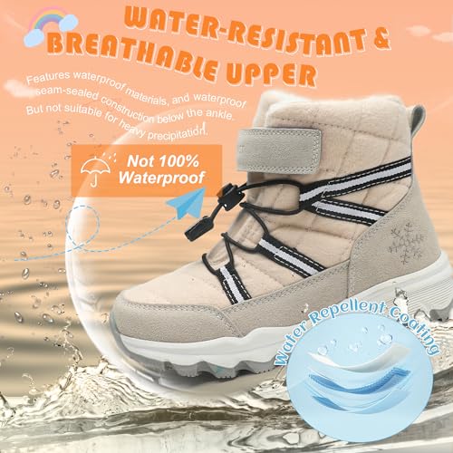 visionreast Boys Girls Wool Lining Snow Boots Winter Walking Boots for Kids Non Slip Unisex-Child Cold Weather Shoes Outdoor Boots Pale Grey 13 Little Kid