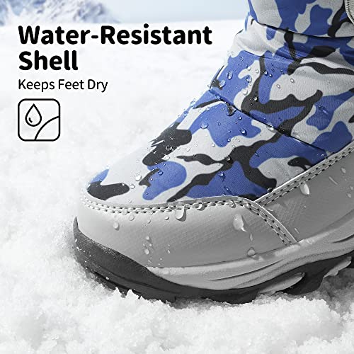 DREAM PAIRS Boys Girls Snow Boots Winter Waterproof Walking Boots for Kids Non Slip Warm Fur Lined Shoes,SDSB2222K,CAMOUFLAGE/BLUE,12 US Little Kid/11 UK Child