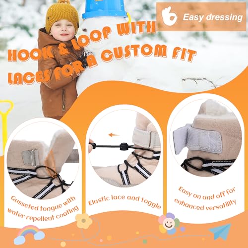 visionreast Boys Girls Wool Lining Snow Boots Winter Walking Boots for Kids Non Slip Unisex-Child Cold Weather Shoes Outdoor Boots Pale Grey 13 Little Kid
