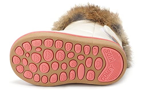 KVbaby Kids Winter Warm Snow Boots Girl's Fur Lined Boots Toddler PU Leather Waterproof Boot, White, 7.5 UK Child