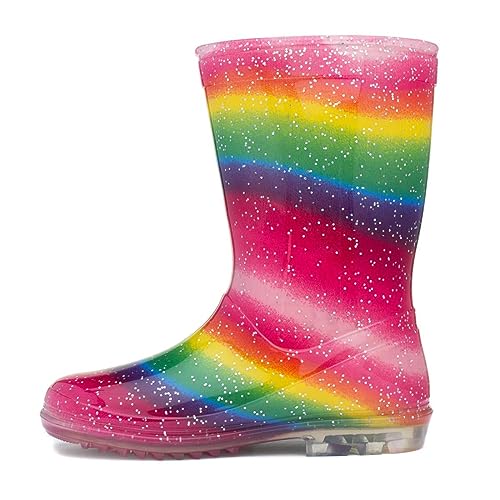 Zone - Kids Multi Rainbow Glitter Welly - Size 8 Child UK - Multicolour