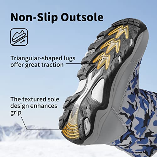 DREAM PAIRS Boys Girls Snow Boots Winter Waterproof Walking Boots for Kids Non Slip Warm Fur Lined Shoes,SDSB2222K,CAMOUFLAGE/BLUE,12 US Little Kid/11 UK Child
