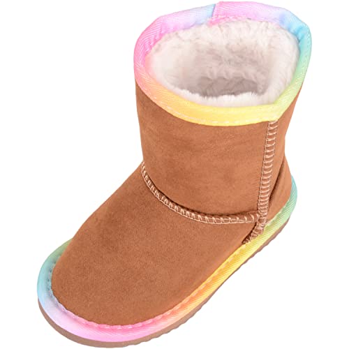 ABSOLUTE FOOTWEAR Childrens Kids Infant Girls Easy Slip On Multi-Coloured Winter Snow Boots Booties - Chestnut - UK Infant 5 / EU 23