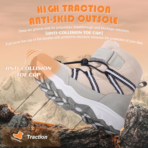 visionreast Boys Girls Wool Lining Snow Boots Winter Walking Boots for Kids Non Slip Unisex-Child Cold Weather Shoes Outdoor Boots Pale Grey 13 Little Kid