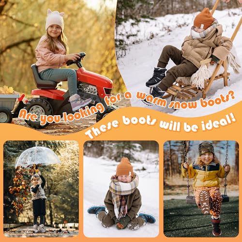 visionreast Boys Girls Wool Lining Snow Boots Winter Walking Boots for Kids Non Slip Unisex-Child Cold Weather Shoes Outdoor Boots Pale Grey 13 Little Kid