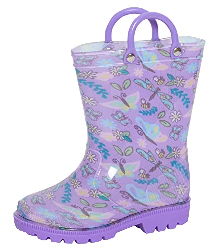 ScruffyTed Kids Wellington Boots With Pull On Handles Lilac Butterflies 6 UK Child