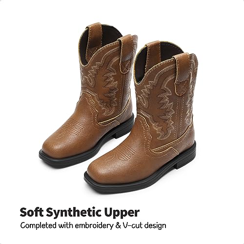 DREAM PAIRS Kids Boys Girls Cowboy Boots Western Square Toe Riding Mid Calf Knee High Boots SDBO2307K,BROWN,Size 5 UK Child/6 US Toddler