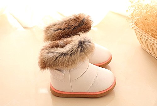 KVbaby Kids Winter Warm Snow Boots Girl's Fur Lined Boots Toddler PU Leather Waterproof Boot, White, 7.5 UK Child