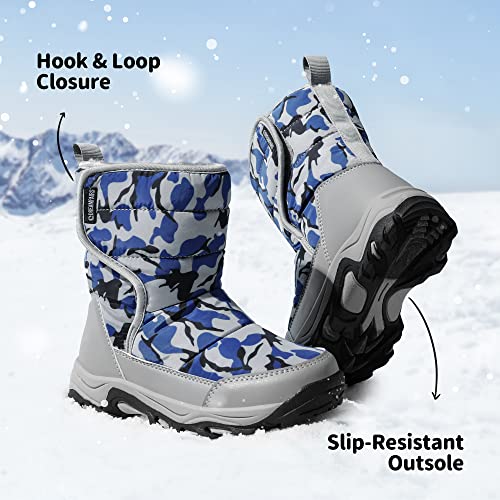 DREAM PAIRS Boys Girls Snow Boots Winter Waterproof Walking Boots for Kids Non Slip Warm Fur Lined Shoes,SDSB2222K,CAMOUFLAGE/BLUE,12 US Little Kid/11 UK Child