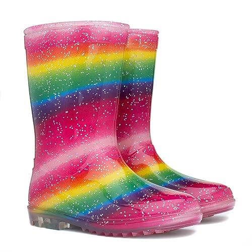 Zone - Kids Multi Rainbow Glitter Welly - Size 8 Child UK - Multicolour