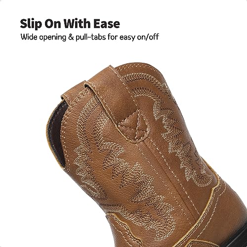 DREAM PAIRS Kids Boys Girls Cowboy Boots Western Square Toe Riding Mid Calf Knee High Boots SDBO2307K,BROWN,Size 5 UK Child/6 US Toddler