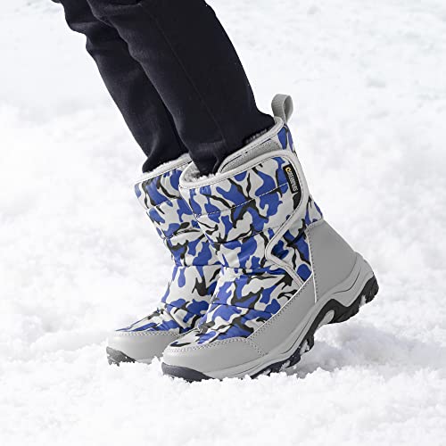 DREAM PAIRS Boys Girls Snow Boots Winter Waterproof Walking Boots for Kids Non Slip Warm Fur Lined Shoes,SDSB2222K,CAMOUFLAGE/BLUE,12 US Little Kid/11 UK Child
