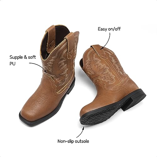 DREAM PAIRS Kids Boys Girls Cowboy Boots Western Square Toe Riding Mid Calf Knee High Boots SDBO2307K,BROWN,Size 5 UK Child/6 US Toddler