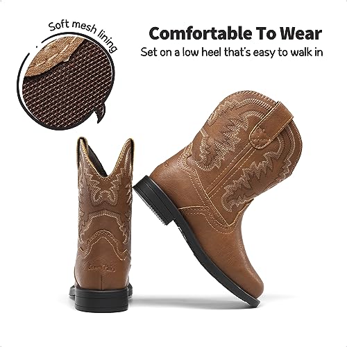 DREAM PAIRS Kids Boys Girls Cowboy Boots Western Square Toe Riding Mid Calf Knee High Boots SDBO2307K,BROWN,Size 5 UK Child/6 US Toddler