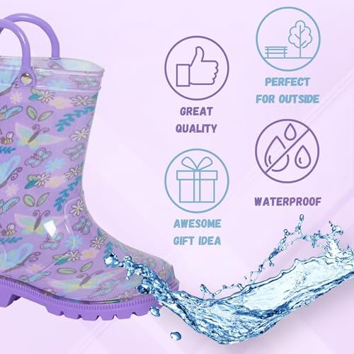 ScruffyTed Kids Wellington Boots With Pull On Handles Lilac Butterflies 6 UK Child