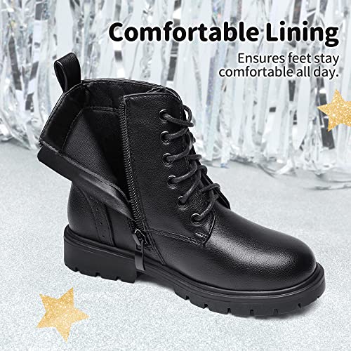 DREAM PAIRS Kids Girls Black Patent Zip Lace Up School Ankle Boots,KBO211-E,BLACK-PU,11 UK Child/30 (EUR)