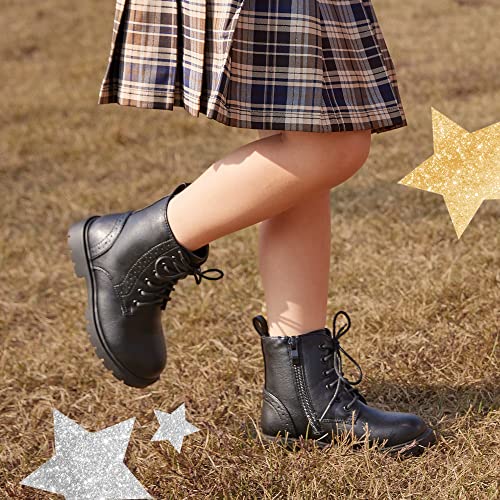 DREAM PAIRS Kids Girls Black Patent Zip Lace Up School Ankle Boots,KBO211-E,BLACK-PU,11 UK Child/30 (EUR)