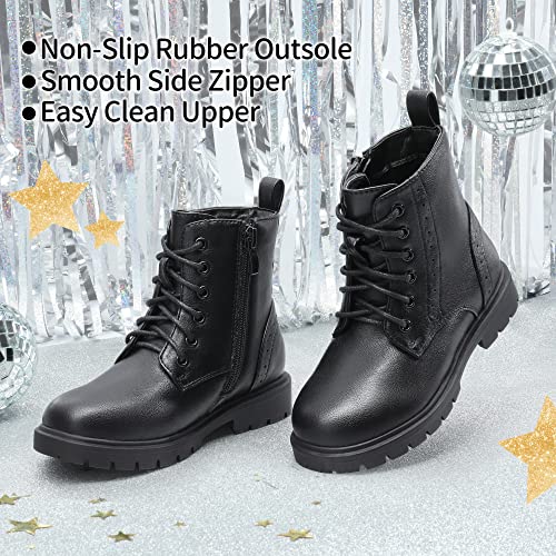 DREAM PAIRS Kids Girls Black Patent Zip Lace Up School Ankle Boots,KBO211-E,BLACK-PU,11 UK Child/30 (EUR)