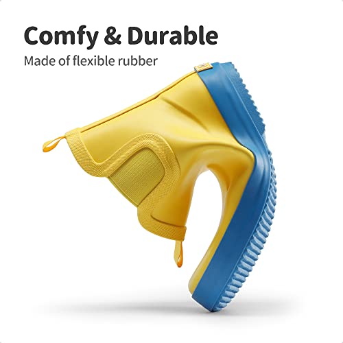 DREAM PAIRS Girls Boys Wellies Wellington Boots,SDRB2201K-E,Yellow/Blue,7 UK Child/25 (EUR)