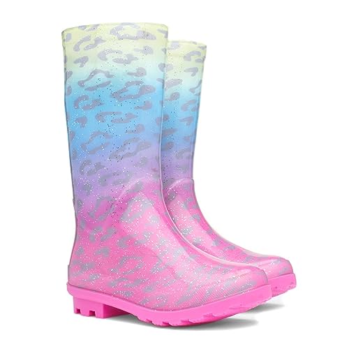 Zone - Stormy Kids Rainbow Leopard Print Glitter Welly - Size 13 Child UK - Multicolour