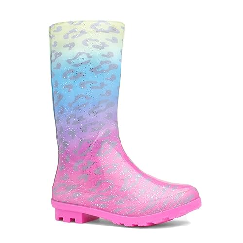 Zone - Stormy Kids Rainbow Leopard Print Glitter Welly - Size 13 Child UK - Multicolour