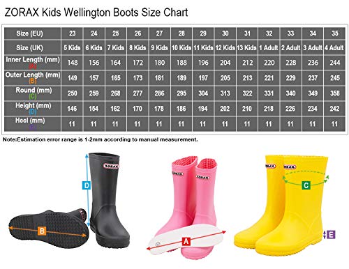 Zorax - UK13 Kids - EU31 - Black Girls Boys Waterproof Non-Slip Kids Motorbike Rain Boots Kids Rain Shoes Wellies Unisex Children Wellington Boots