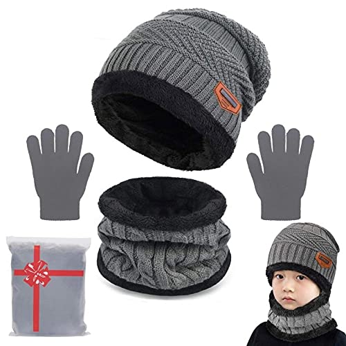 Yutdeng Kids Winter Hat Scarf and Gloves Set Girls Beanie Knitted Snood & Gloves 3 in 1 Super Soft Great Warm Boys 2-10 Years