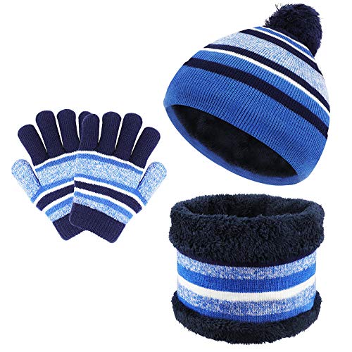 TAGVO 3 in 1 Warm Beanie Hat Scarf Gloves Set for Kids, Winter Thicken Fleece Thermal Knit Hat Scarf Gloves Set,for Kids children Boys Girls, Aged 3-6, Winter Accessories Sets