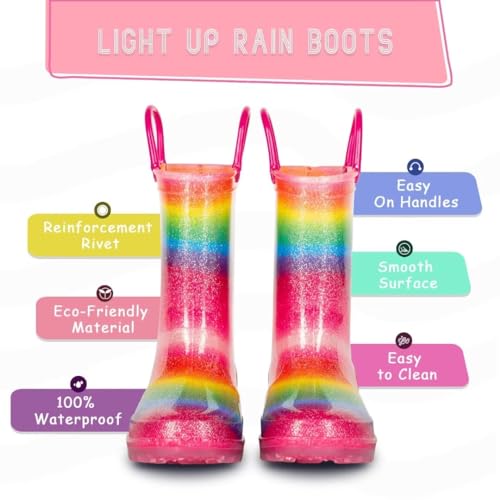 EUXTERPA Little Kids Wellies Light Up Boots for Girls Boys,Waterproof Wellington Boots for Childrens Non-slip Kids Garden Shoes Size 1 Child
