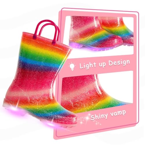 EUXTERPA Little Kids Wellies Light Up Boots for Girls Boys,Waterproof Wellington Boots for Childrens Non-slip Kids Garden Shoes Size 1 Child